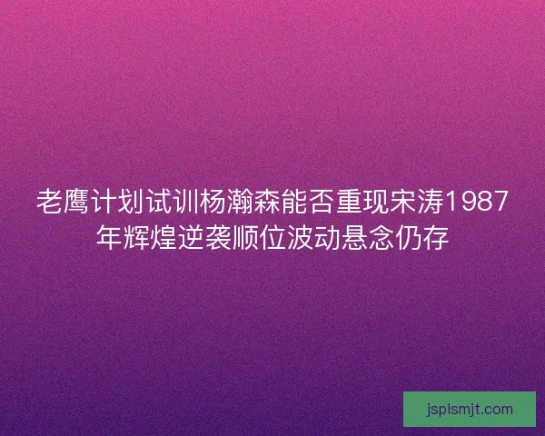 老鹰计划试训杨瀚森能否重现宋涛1987年辉煌逆袭顺位波动悬念仍存